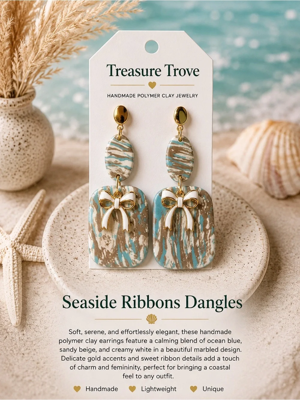 Treasure Trove Seaside Ribbons Dangle Earrings - Turquoise & Beige